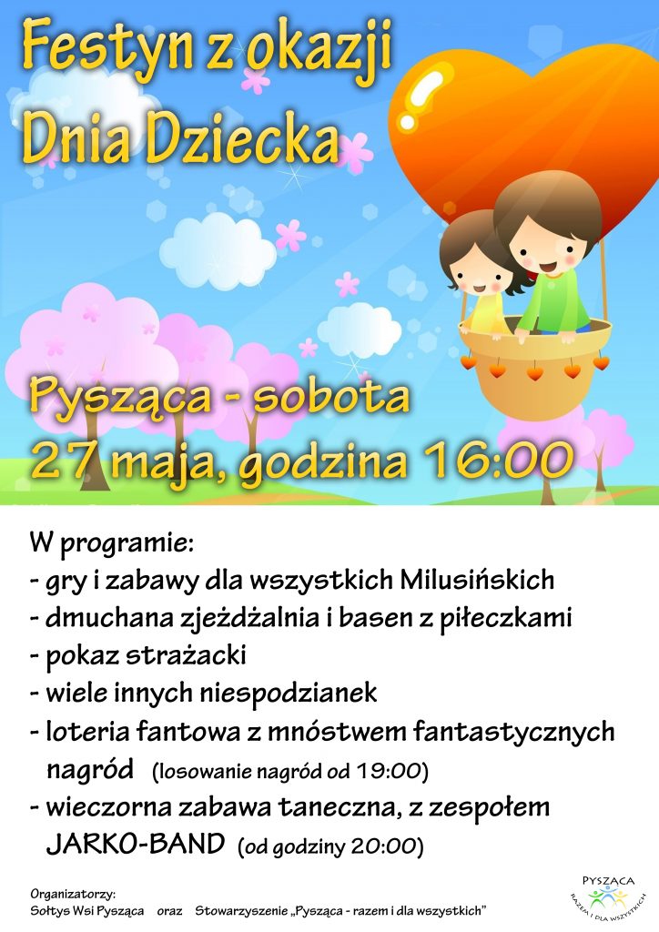 Festyn z okazji Dnia Dziecka - Pysząca, dnia 27 maja, godzina 16:00 - plakat